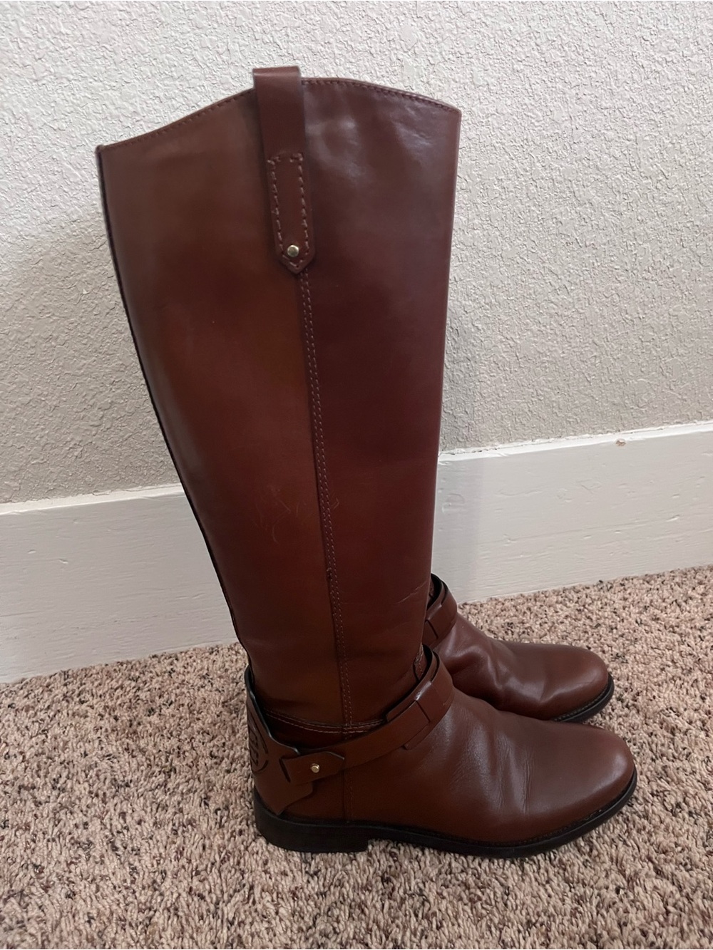 Tory Burch Derby Riding Boots in Almond Size 7 Galleon Antique Leather - Picture 3 of 11
